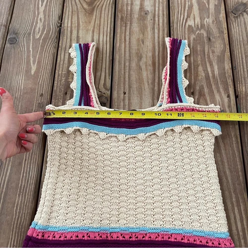 Marc New York Andrew Marc Crochet Knit Tank Top Boho Striped Small - Picture 3 of 6